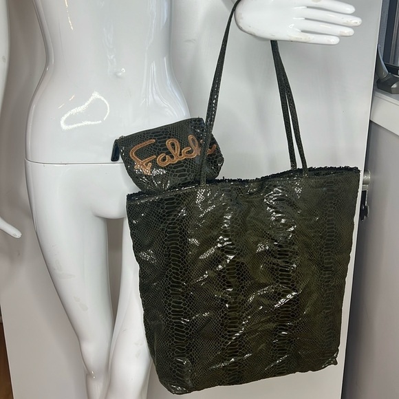 Carlos Falchi Barbarella Olive Green Tote Bag with Pouch - Picture 1 of 8